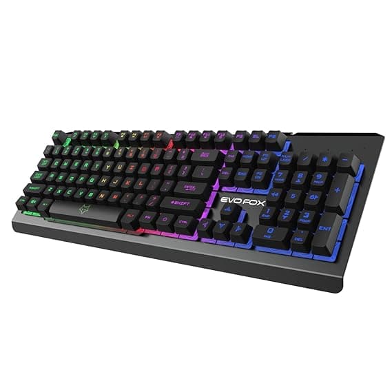 EvoFox Warhammer Full Size Gaming Keyboard with Breathing Effect LED Backlit | Metal Top | Floating Keycaps | 19 Anti Ghosting Keys | Windows Lock Key | Braided Cable | (Black)